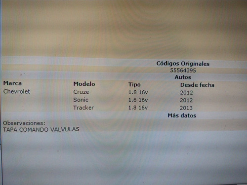 Tapa Válvulas Cruze Sonic Tracker 1.8 16v