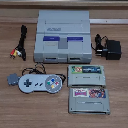 Super Nintendo Vídeo Game Jogo Controle Fonte Cabo Av Snes