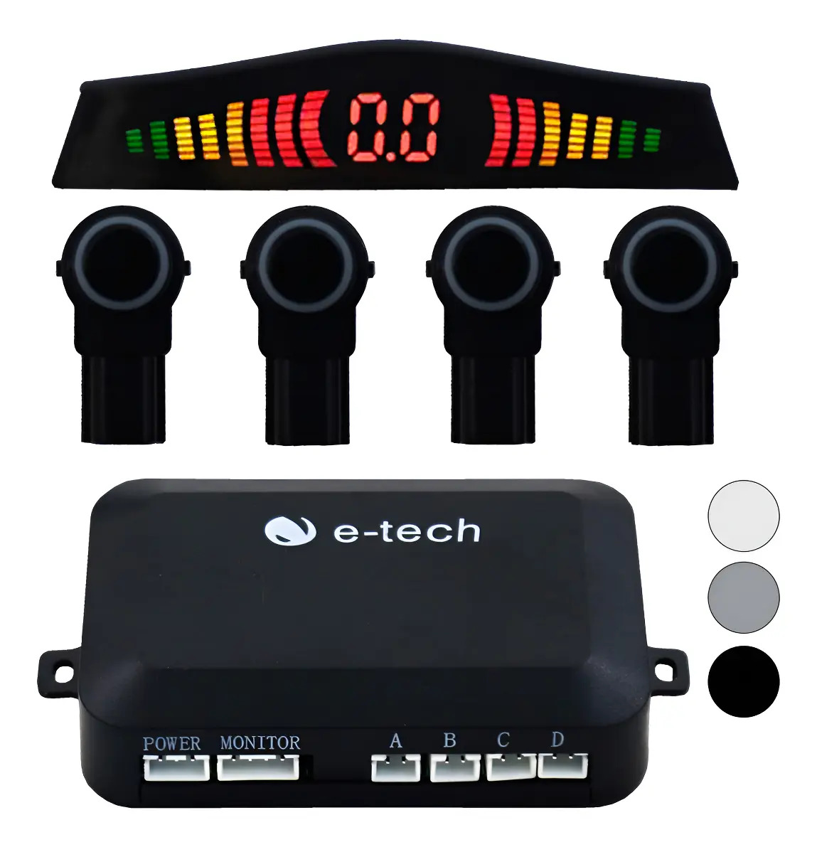 Kit Sensor de Estacionamento E-Tech 4 Pontos Embutido Preto Display LED