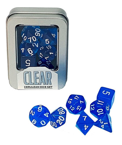 Kit Dados Rpg Set Translucido 7 Dado Case Dice Dnd Buro Cor Azul