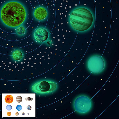 Calcomanías Luminosas Para Pared, 9 Piezas Planetas S