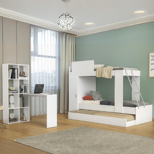 Treliche para Colchão 78x188cm com 1 Porta e Escrivaninha Multimóveis MP4364 Branco
