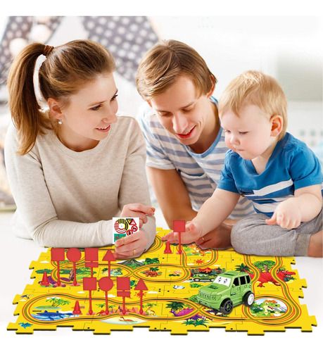 Coche De Pista De Rompecabezas 25 Pz Dinosaurio