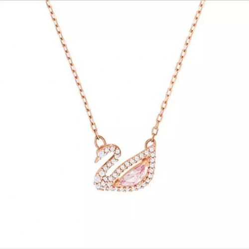 J Collar Pequeño Cisne Oro Rosa + Caja Regalo