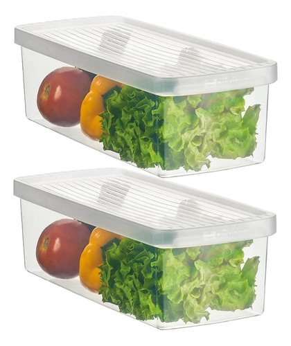 Kit 2 Caixa Plástica Pq Legumes Salada Organizador Geladeira Cor Transparente