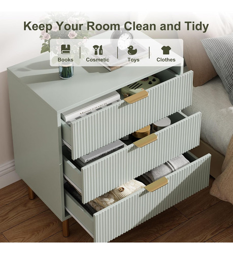 Garveehome Cómoda Verde De 3 Cajones Para Dormitorio Mesita