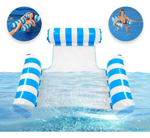 Inflable Para Piscina De Adulto Hamaca Flotante 4 En 1 Flota Color Azul