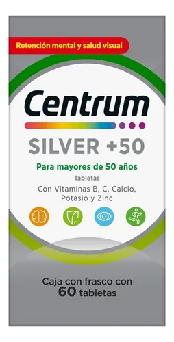 comprar Multivitamínico Centrum Silver +50 Adultos con Vitamina B Vitamina C Calcio Potasio y Zinc 60 Tabletas