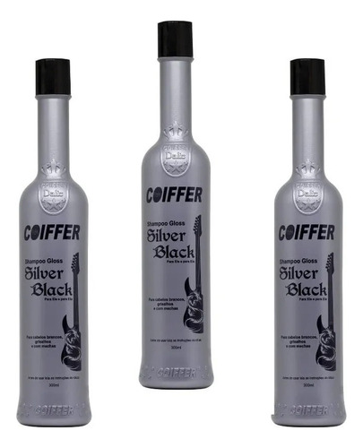 Kit Combo Com 3 Shampoo Silver Black 300ml Cabelos Grisalhos