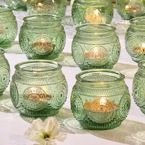 Comprar 12 Portavelas Votivas Verdes - Portavelas De Vidrio Verde Po