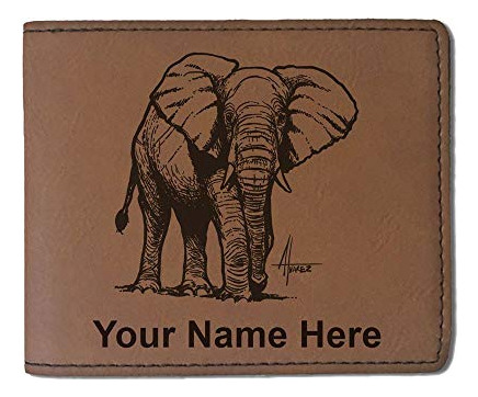 Faux Leather Wallet, African Elephant, Personalized L168a