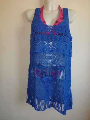 Vestido Tejido Playa Para Traje De Baño, Bikiny  Azul