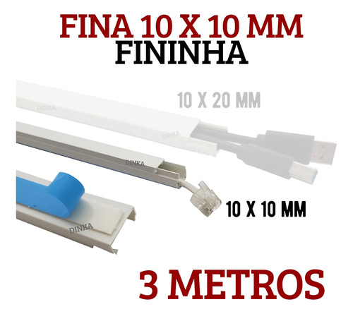 Canaleta Branca 10x10mm Fina Fininha Esconder Fio 3 Metros