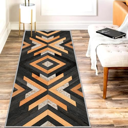 Alfombra Estilo Azteca Estilo Bohemio Negro De 2 X 6 Pies, A