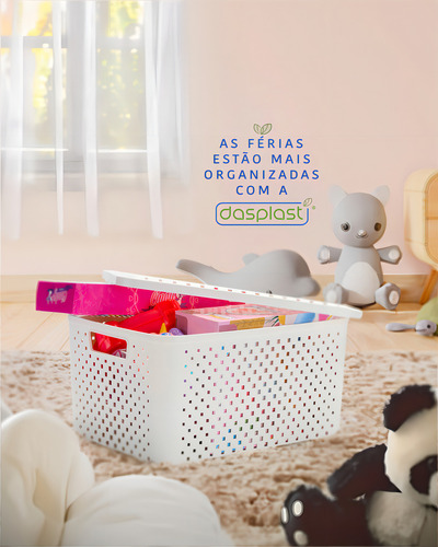 Dasplast Caixa Organizadora Cesto Com Tampa Rattan 16 Litros Branca Multiuso