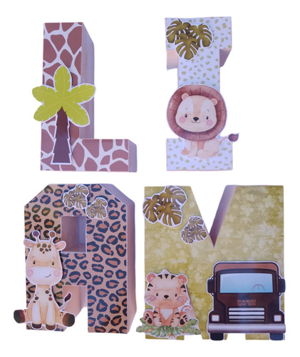 Letras 3d Safari Animales Personalizadas Tematica Cumpleaños