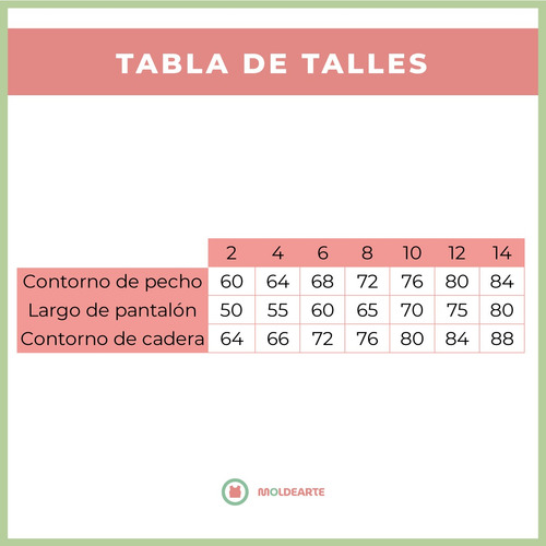 Moldearte Moldería Digital Pijama Enterizo - A4 - 7 Talles