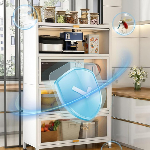 Estante Organizador Microondas 5 Niveles Cocina Con Ruedas Blanco
