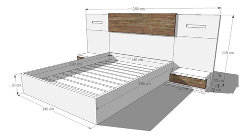 Imagen 3 de 4 de Cama Doble Moderna Lacada Con Mesas De Noche Ref Aris
