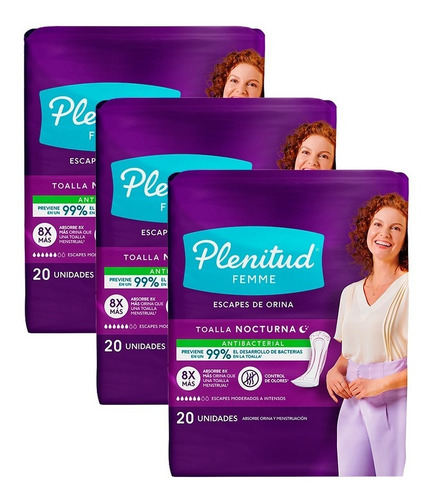 Imagen 3 de 3 de Plenitud Toalla Nocturna Femme X 20 Unidades Pack X 3