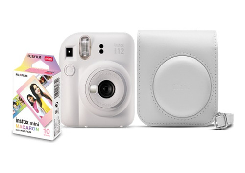 Kit Câmera Instax Mini 12 + 10 Fotos Macaron + Bolsa Branca