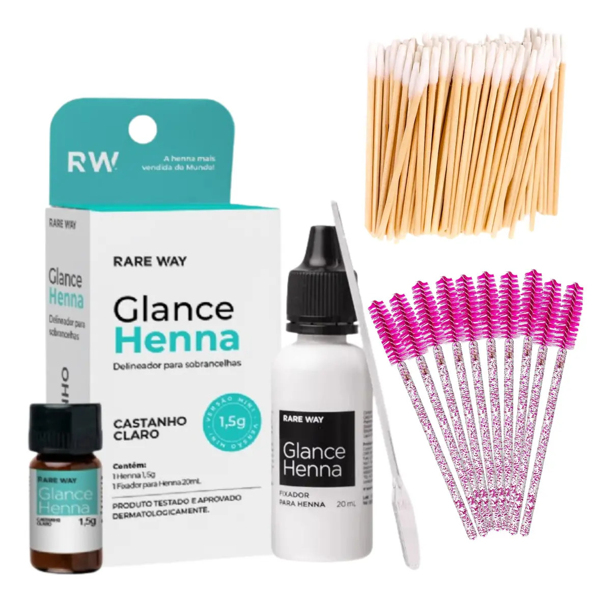 Henna Glance Para Sobrancelhas 1,5gr Palito Escovinhas Cor Castanho Claro
