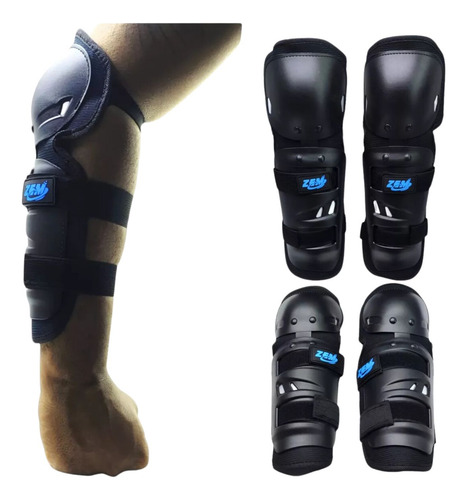 Kit Joelheiras Cotoveleira Caneleira Proteção Moto 4 Pçs Zem Preto