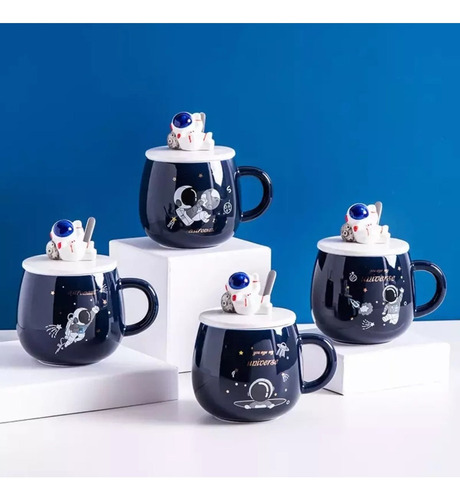 Taza Astronauta Espacio Diseño Kawaii Con Cuchara