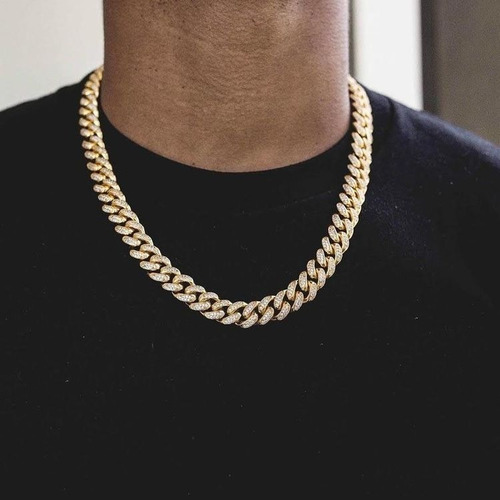 Imagen 4 de 4 de Cadena Cubana Enchapado Con Zirconas - Cobra