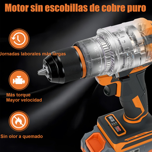 kit Taladros Impacto Percutor Sin Escobillas C/2 Baterias,con función de rotomartillo,Alta velocidad broca para hormigón