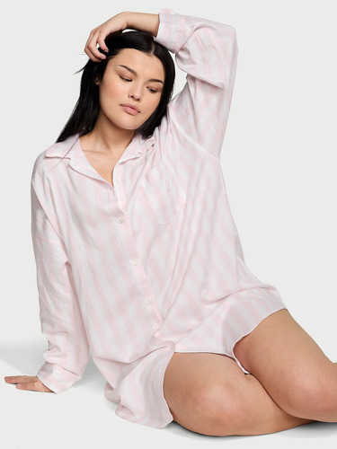 Victoria's Secret Pink Camisa De Pijama Algodão Modal Rosa