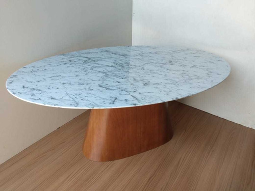 Mesa Oval 1.90 X 0.90 Mármore Travertino/ Base Cônica