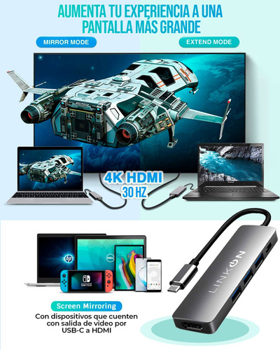 Imagen 5 de 10 de Hub Adaptador Usb Tipo C 6 En 1 Para Mac Macbook Windows