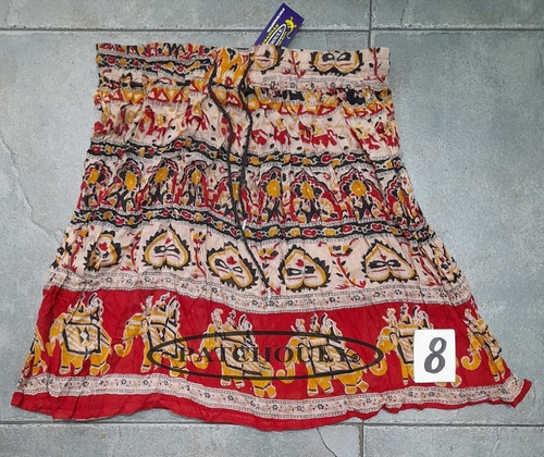 Imagen 9 de 10 de Pollera Mini Bagru Algodon India Estampado Talle Único Color