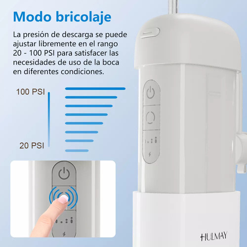 Irrigador bucal Hulmay recargable con 6 boquillas, palillo de dientes inalámbrico, portátil, recargable, para viajes, IPX7, resistente al agua, para limpieza dental en casa.
