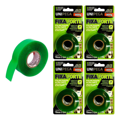 Kit 4 Fita Dupla Face 800g 19mm X 2m Fixa Quadros Espelhos