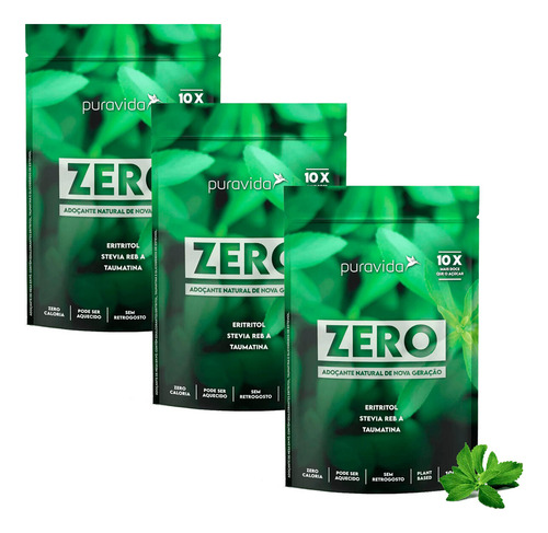 Kit 3 Adoçante Natural Zero Puravida 100g