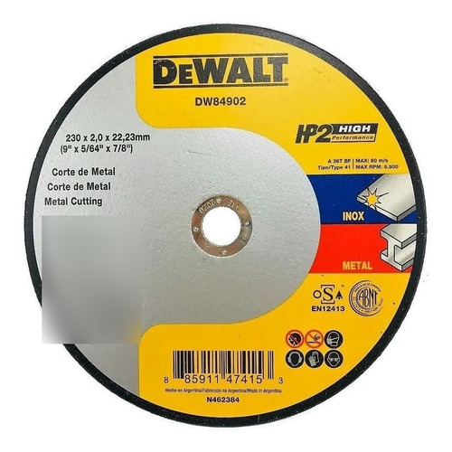 Disco De Corte Amoladora 230mm Dewalt Dw84902 2mm