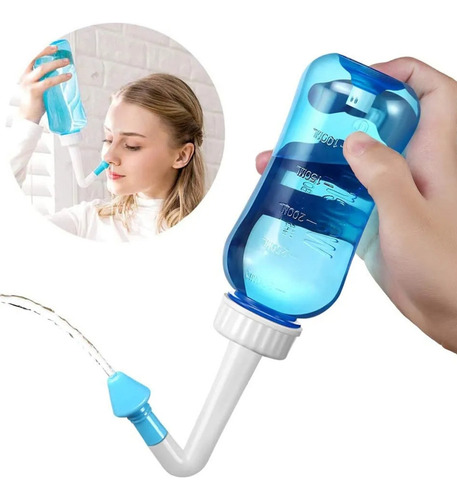 Frasco Lavagem Nasal Lavar Nariz Lavagem Secreção 500ml Azul