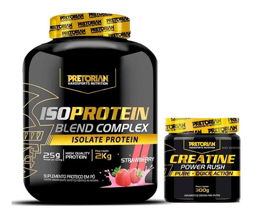 Kit Whey Protein Iso Complex 2kg + Creatina 300g - Pretorian Sabor Morango