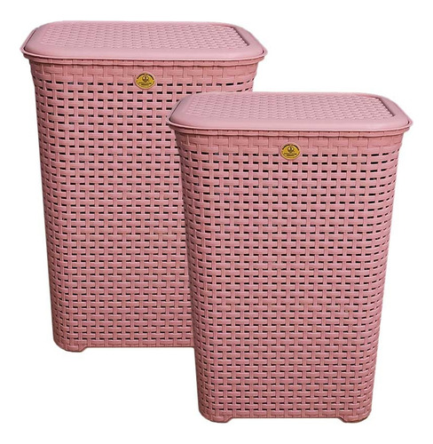 4 Cestos Canastas Organizador Ropa Tapa Rattan Resistente Color Rosa