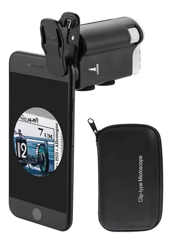 Lupa Microscopio Bolso Detector Nota Falsa Clipe Adaptador Celular Aumenta Até 800x Luz Uv E Branca Led Ajuste Foco