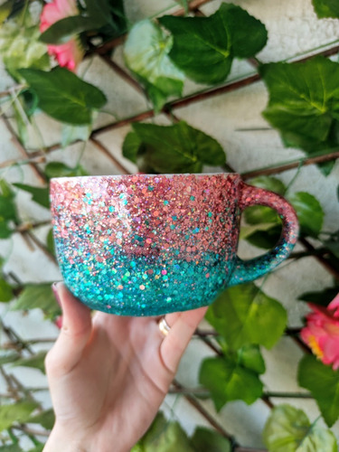 Imagen 3 de 3 de Tazón Glitter Bicolor Palo Rosa Y Turquesa 480ml