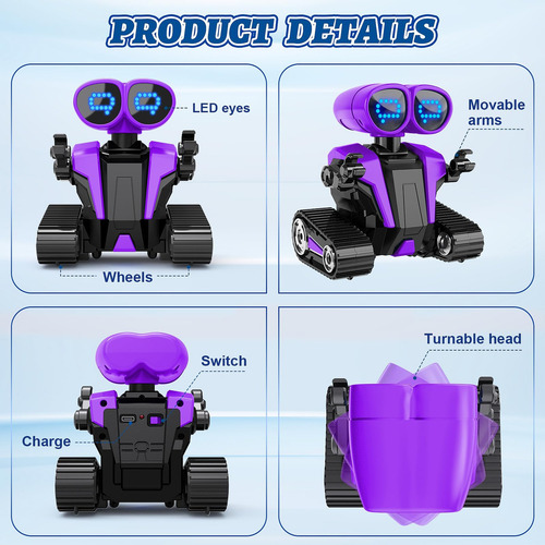 Robot Control Remoto Emo Recargable Para Niños Morado