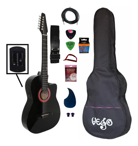 Guitarra Electroacústica Vego Comercial G04900 negra madera dura barnizado
