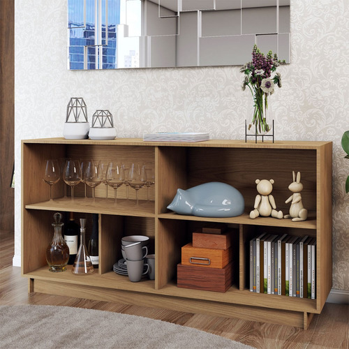 Balcão Buffet Spazio 4 Portas Com Vidro Preto Fosco