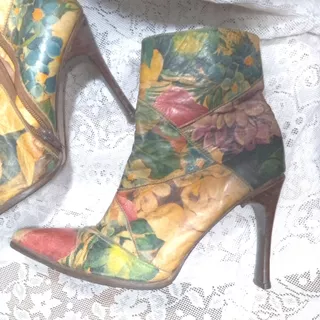 Botines Para Dama Cuero Estampado.usado Muy Buen Edo.t.38-39