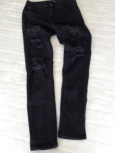 Ml Pantalón Jean Negro Efecto Roto - T. 38