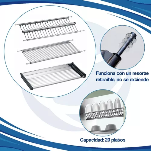 Escurreplatos de acero inox. para alacena de 600 mm. de largo - Herrajes  San Martín