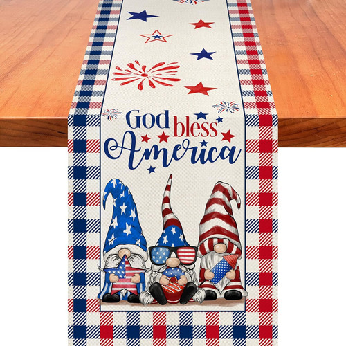 Camino De Mesa Con Tres Gnomos Para El 4 De Julio